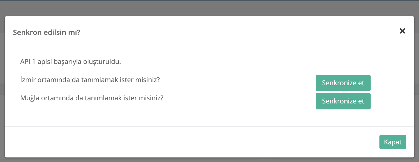 Yeni API Senkronizasyonu