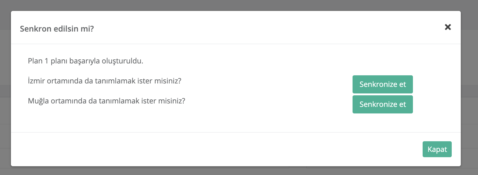 Oluşturulan Plan Senkronizasyonu