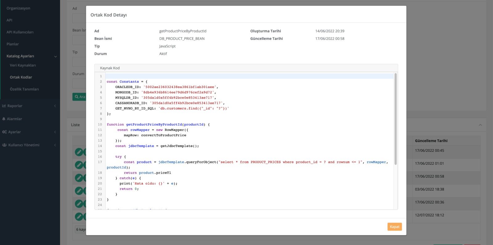 Ortak Kodlar Javascript Görüntüleme