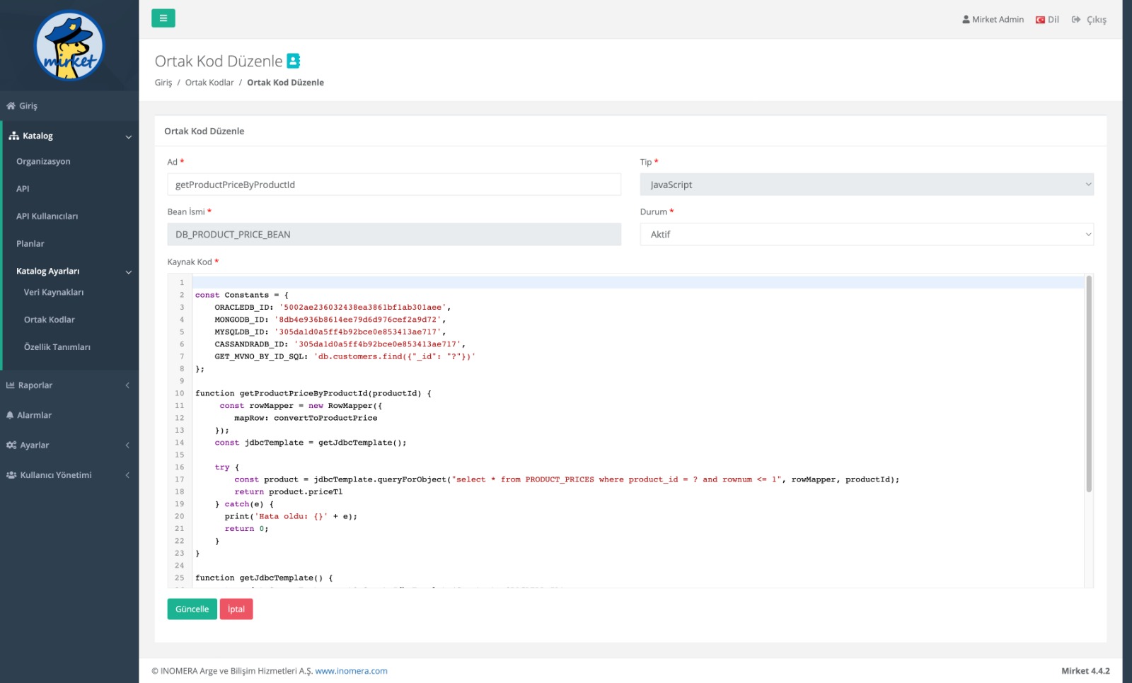 Ortak Kodlar Javascript Düzenleme